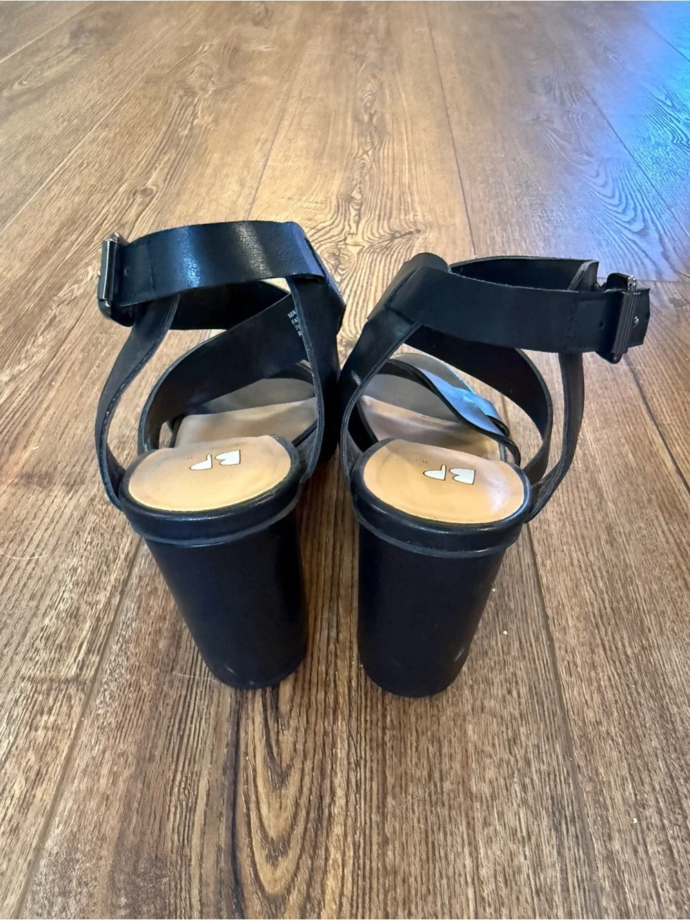 bp Black Crisscross Block Heel Sandals
